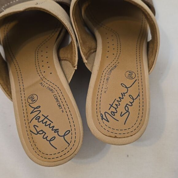 Natural Soul Tan Leather Open Toe Slip On Size 9 - Picture 2 of 7